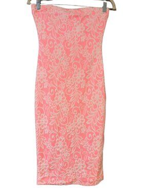 Olive Tree Pink Floral Lace Bodycon Midi Dress Size Medium